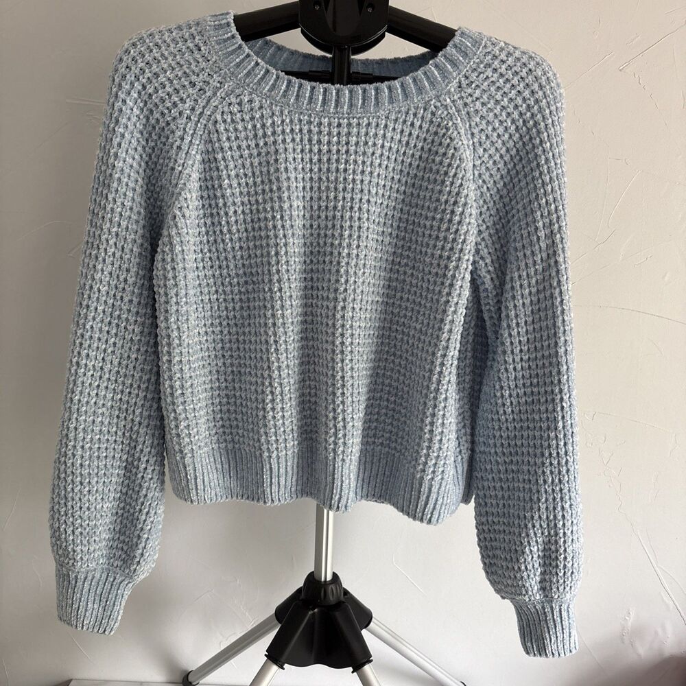 Altar'd State Light Blue Chenille Waffle Knit Pullover Sweater Size Large